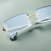 Gold Two-toned Brown Lens Sophisticated Square Rimless Rectangle Eyewear