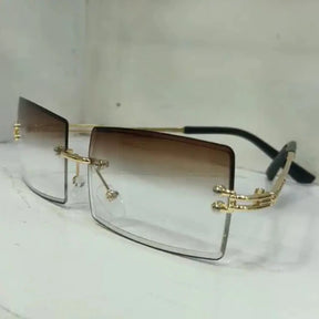 Gold Two-toned Brown Lens Sophisticated Square Rimless Rectangle Eyewear