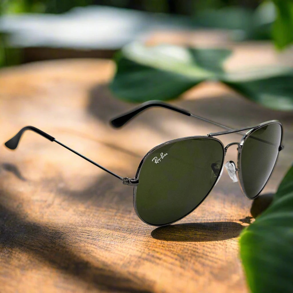 Ray-Ban-Rimmed-Classic-Aviators-GunMetal-Frame-With-Green-Lens_6