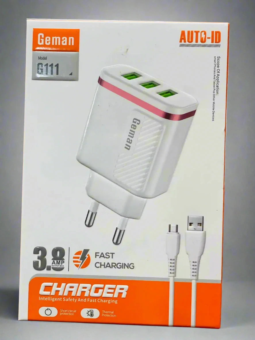 Geman G111 3.8A Fast Charger 3 USB Ports with Auto-ID – ChushMato